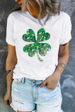 LC25219588-1-S, LC25219588-1-M, LC25219588-1-L, LC25219588-1-XL, LC25219588-1-2XL, White St Patrick's Day Shamrocks Women Short Sleeve Graphic Tee Tops