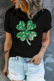LC25219588-2-S, LC25219588-2-M, LC25219588-2-L, LC25219588-2-XL, LC25219588-2-2XL, Black St Patrick's Day Shamrocks Women Short Sleeve Graphic Tee Tops