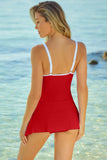 LC443469-103-S, LC443469-103-M, LC443469-103-L, LC443469-103-XL, LC443469-103-2XL, Red Women's One Piece Swimdress Skirted Strappy V Neck Side Split One-piece Bathing Suit