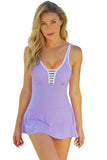 LC443469-108-S, LC443469-108-M, LC443469-108-L, LC443469-108-XL, LC443469-108-2XL, Purple Women's One Piece Swimdress Skirted Strappy V Neck Side Split One-piece Bathing Suit