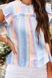 LC2567744-4-S, LC2567744-4-M, LC2567744-4-L, LC2567744-4-XL, LC2567744-4-2XL, Sky Blue Womens Striped Blouses Color Block Ruffle Cap Sleeve Sleeveless Top