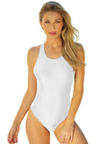 LC443470-1-S, LC443470-1-M, LC443470-1-L, LC443470-1-XL, LC443470-1-2XL, White Women's Cross Back Swimwear High Cut One Piece Bathing Suits Swimsuit