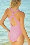 LC443470-10-S, LC443470-10-M, LC443470-10-L, LC443470-10-XL, LC443470-10-2XL, Pink Women's Cross Back Swimwear High Cut One Piece Bathing Suits Swimsuit
