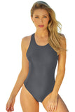 LC443470-11-S, LC443470-11-M, LC443470-11-L, LC443470-11-XL, LC443470-11-2XL, Gray Women's Cross Back Swimwear High Cut One Piece Bathing Suits Swimsuit