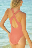 LC443470-14-S, LC443470-14-M, LC443470-14-L, LC443470-14-XL, LC443470-14-2XL, Orange Women's Cross Back Swimwear High Cut One Piece Bathing Suits Swimsuit