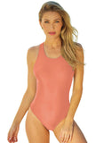 LC443470-14-S, LC443470-14-M, LC443470-14-L, LC443470-14-XL, LC443470-14-2XL, Orange Women's Cross Back Swimwear High Cut One Piece Bathing Suits Swimsuit