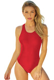 LC443470-103-S, LC443470-103-M, LC443470-103-L, LC443470-103-XL, LC443470-103-2XL, Red Women's Cross Back Swimwear High Cut One Piece Bathing Suits Swimsuit