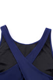 LC443470-105-S, LC443470-105-M, LC443470-105-L, LC443470-105-XL, LC443470-105-2XL, Blue Women's Cross Back Swimwear High Cut One Piece Bathing Suits Swimsuit