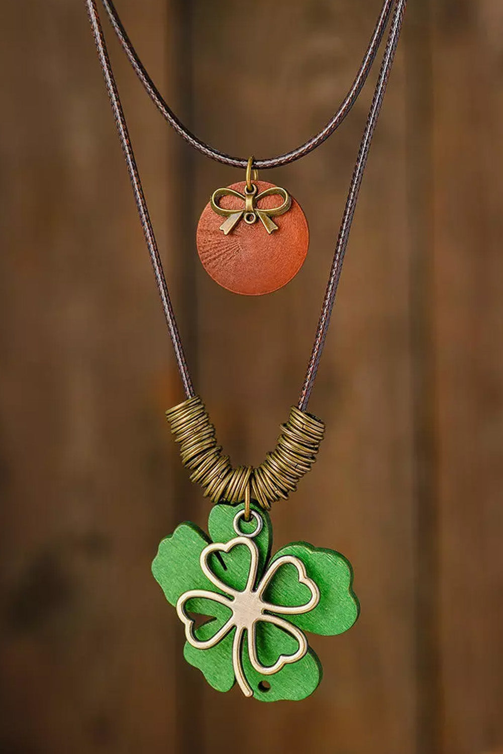 BH011705-9, Green St Patricks Day Clover Necklace Copper Ring Decor Accessories
