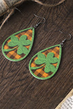 BH012378-9, Green St Patrick's Day Clover Emboss Plaid Teardrop Dangle Earrings