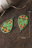 BH012378-9, Green St Patrick's Day Clover Emboss Plaid Teardrop Dangle Earrings