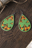 BH012378-9, Green St Patrick's Day Clover Emboss Plaid Teardrop Dangle Earrings