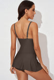 LC443469-17-S, LC443469-17-M, LC443469-17-L, LC443469-17-XL, LC443469-17-2XL, Brown Women's One Piece Swimdress Skirted Strappy V Neck Side Split One-piece Bathing Suit