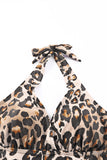 LC413090-1020-S, LC413090-1020-M, LC413090-1020-L, LC413090-1020-XL, LC413090-1020-2XL, Floral Leopard Halter Tankini Set Bathing Suit Swimwear