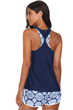 LC415772-5-S, LC415772-5-M, LC415772-5-L, LC415772-5-XL, LC415772-5-2XL, Blue 3 Piece Swimsuits for Women Printed Sporty Racerback Tankini Swimsuit