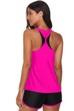 LC415772-6-S, LC415772-6-M, LC415772-6-L, LC415772-6-XL, LC415772-6-2XL, Rose 3 Piece Swimsuits for Women Printed Sporty Racerback Tankini Swimsuit