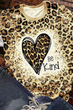 LC25219229-20-S, LC25219229-20-M, LC25219229-20-L, LC25219229-20-XL, Leopard Be Kind Heart Graphic Print T Shirt Heart Valentine Graphic Tee 