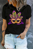 LC25219649-2-S, LC25219649-2-M, LC25219649-2-L, LC25219649-2-XL, LC25219649-2-2XL, Mardi Gras Women T-Shirt Short Sleeve Graphic Black Tee Tops