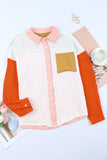 LC2552976-1-S, LC2552976-1-M, LC2552976-1-L, LC2552976-1-XL, LC2552976-1-2XL, White Women's Color Block Blouse Buttoned Front Casual Oversized Shirt Tops