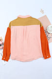 LC2552976-1-S, LC2552976-1-M, LC2552976-1-L, LC2552976-1-XL, LC2552976-1-2XL, White Women's Color Block Blouse Buttoned Front Casual Oversized Shirt Tops