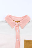 LC2552976-1-S, LC2552976-1-M, LC2552976-1-L, LC2552976-1-XL, LC2552976-1-2XL, White Women's Color Block Blouse Buttoned Front Casual Oversized Shirt Tops