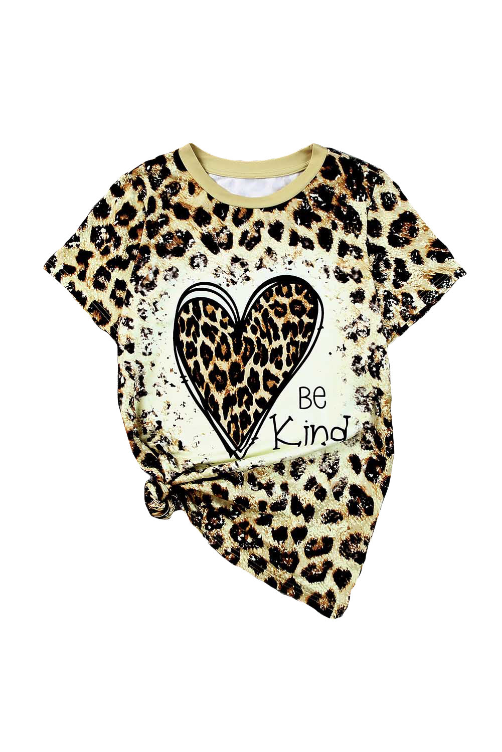 LC25219229-20-S, LC25219229-20-M, LC25219229-20-L, LC25219229-20-XL, Leopard Be Kind Heart Graphic Print T Shirt Heart Valentine Graphic Tee 