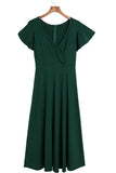 LC6110363-9-S, LC6110363-9-M, LC6110363-9-L, LC6110363-9-XL, LC6110363-9-2XL, Green Womens V Neck Ruffle Sleeve Wrap Dress Midi Dress Cocktail Party Dress