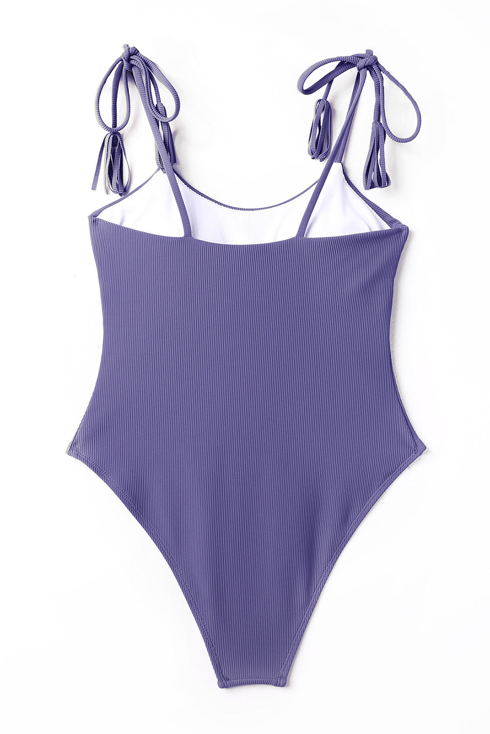 LC443450-5-S, LC443450-5-M, LC443450-5-L, LC443450-5-XL, LC443450-5-2XL, Blue Women One Piece Swimsuit Tassel Tie Straps Ribbed Bathing Suit