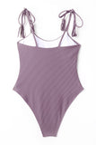 LC443450-8-S, LC443450-8-M, LC443450-8-L, LC443450-8-XL, LC443450-8-2XL, Purple Women One Piece Swimsuit Tassel Tie Straps Ribbed Bathing Suit