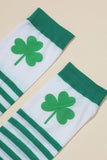 BH041498-1, White St. Patrick's Day Shamrock Thigh High Socks Clover Over The Knee Stockings