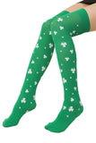 BH041498-9, Green St. Patrick's Day Shamrock Thigh High Socks Clover Over The Knee Stockings
