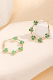 BH012388-9, St.Patrick's Day Green Shamrock Round Hoop Earrings