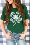LC25219724-9-S, LC25219724-9-M, LC25219724-9-L, LC25219724-9-XL, LC25219724-9-2XL, Green Clover St. Patrick's Day Lucky Graphic Print Crew Neck T Shirt
