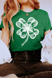 LC25219724-9-S, LC25219724-9-M, LC25219724-9-L, LC25219724-9-XL, LC25219724-9-2XL, Green Clover St. Patrick's Day Lucky Graphic Print Crew Neck T Shirt
