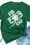 LC25219724-9-S, LC25219724-9-M, LC25219724-9-L, LC25219724-9-XL, LC25219724-9-2XL, Green Clover St. Patrick's Day Lucky Graphic Print Crew Neck T Shirt