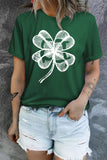 LC25219724-9-S, LC25219724-9-M, LC25219724-9-L, LC25219724-9-XL, LC25219724-9-2XL, Green Clover St. Patrick's Day Lucky Graphic Print Crew Neck T Shirt