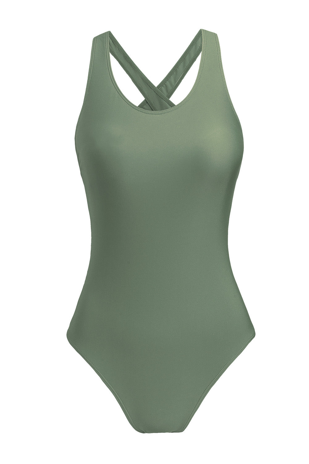 LC443470-9-S, LC443470-9-M, LC443470-9-L, LC443470-9-XL, LC443470-9-2XL, Green Women's Cross Back Swimwear High Cut One Piece Bathing Suits Swimsuit