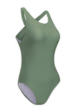 LC443470-9-S, LC443470-9-M, LC443470-9-L, LC443470-9-XL, LC443470-9-2XL, Green Women's Cross Back Swimwear High Cut One Piece Bathing Suits Swimsuit