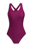 LC443470-3-S, LC443470-3-M, LC443470-3-L, LC443470-3-XL, LC443470-3-2XL, Red Women's Cross Back Swimwear High Cut One Piece Bathing Suits Swimsuit
