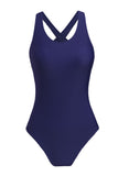 LC443470-105-S, LC443470-105-M, LC443470-105-L, LC443470-105-XL, LC443470-105-2XL, Blue Women's Cross Back Swimwear High Cut One Piece Bathing Suits Swimsuit