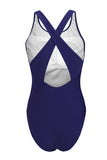 LC443470-105-S, LC443470-105-M, LC443470-105-L, LC443470-105-XL, LC443470-105-2XL, Blue Women's Cross Back Swimwear High Cut One Piece Bathing Suits Swimsuit