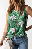 LC2561429-9-S, LC2561429-9-M, LC2561429-9-L, LC2561429-9-XL, LC2561429-9-2XL, Green Women Crew Neck Tank Tops Summer Colorblock Sleeveless Stripes Shirts