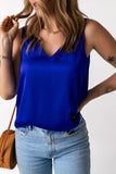 LC2567769-5-S, LC2567769-5-M, LC2567769-5-L, LC2567769-5-XL, LC2567769-5-2XL, Blue Deep V Neck Loose Tank Top Loose Sleeveless T Shirt Blouse