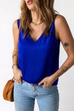 LC2567769-5-S, LC2567769-5-M, LC2567769-5-L, LC2567769-5-XL, LC2567769-5-2XL, Blue Deep V Neck Loose Tank Top Loose Sleeveless T Shirt Blouse