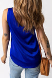 LC2567769-5-S, LC2567769-5-M, LC2567769-5-L, LC2567769-5-XL, LC2567769-5-2XL, Blue Deep V Neck Loose Tank Top Loose Sleeveless T Shirt Blouse
