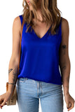 LC2567769-5-S, LC2567769-5-M, LC2567769-5-L, LC2567769-5-XL, LC2567769-5-2XL, Blue Deep V Neck Loose Tank Top Loose Sleeveless T Shirt Blouse