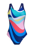 LC443354-22-S, LC443354-22-M, LC443354-22-L, LC443354-22-XL, LC443354-22-2XL, Multicolor Women One Piece Swimsuit Striped Pattern Print Sleeveless Bathing Suit