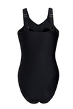 LC443354-2-S, LC443354-2-M, LC443354-2-L, LC443354-2-XL, LC443354-2-2XL, Black Women One Piece Swimsuit Striped Pattern Print Sleeveless Bathing Suit