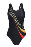 LC443354-2-S, LC443354-2-M, LC443354-2-L, LC443354-2-XL, LC443354-2-2XL, Black Women One Piece Swimsuit Striped Pattern Print Sleeveless Bathing Suit