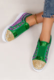 BH022177-9-37, BH022177-9-38, BH022177-9-39, BH022177-9-40, BH022177-9-41, BH022177-9-42, Green Sequin Glitter Sneakers Color Block St Patricks Flat Shoes